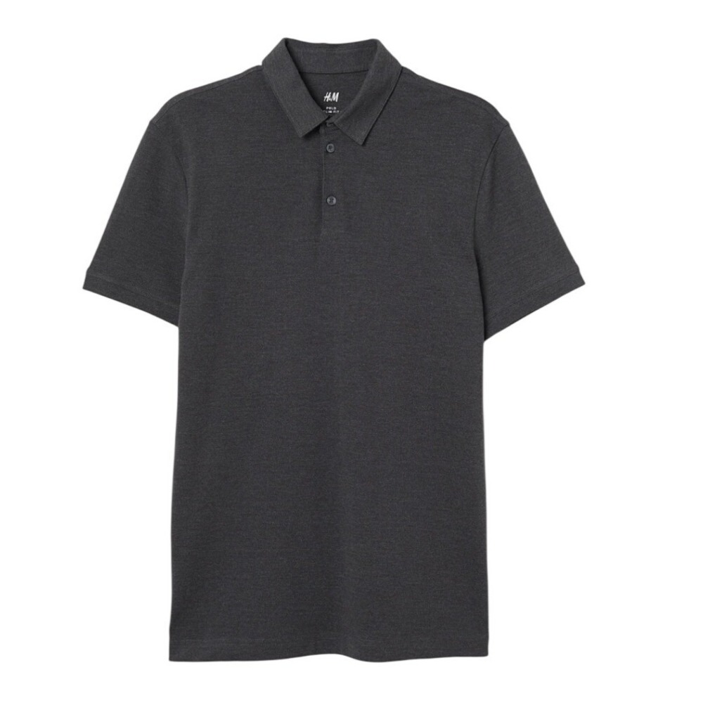 HM Slim Fit Polo Shirt Mens Large‎ Charcoal Gray Short Sleeve Cotton Blend
